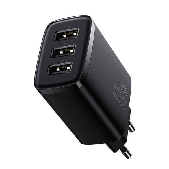 Baseus încărcător compact rapid, 3x USB, 17W (negru)