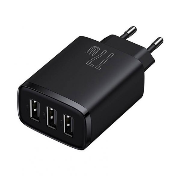 Baseus încărcător compact rapid, 3x USB, 17W (negru)