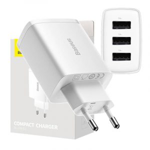 Baseus încărcător rapid compact, 3x USB, 17W (alb)