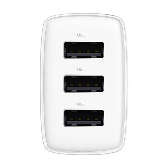 Baseus încărcător rapid compact, 3x USB, 17W (alb)