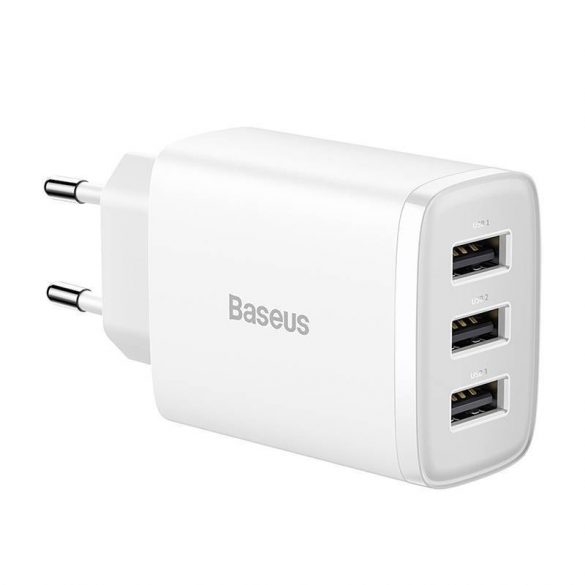 Baseus încărcător rapid compact, 3x USB, 17W (alb)