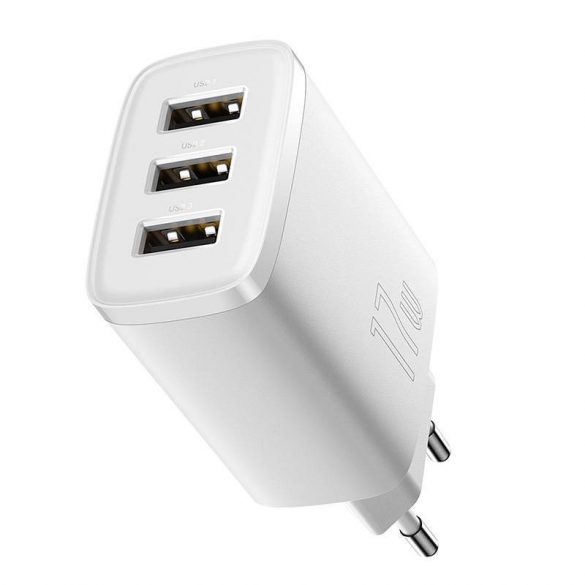 Baseus încărcător rapid compact, 3x USB, 17W (alb)