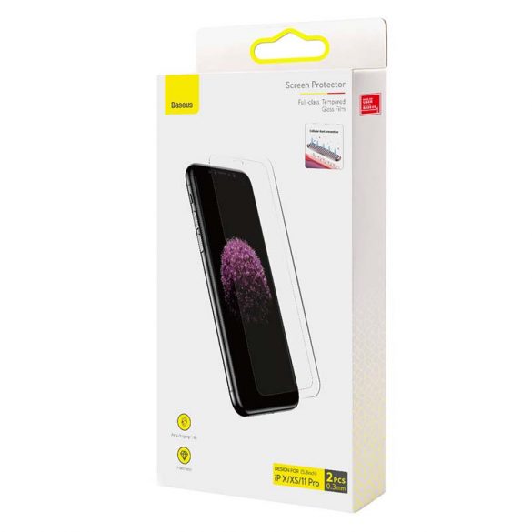 Folie din sticlă temperată Baseus 0,3 mm pentru dispozitivul iPhone X/XS/11 Pro 5,8" (2 buc)