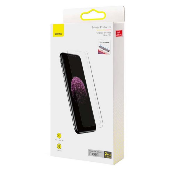 Folie din sticlă securizată Baseus 0,3 mm pentru dispozitivul iPhone XR/11 6,1" (2 buc)