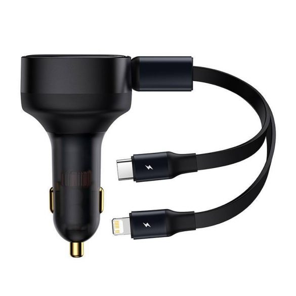 Încărcător auto Baseus Enjoyment + 2 cabluri USB-C + Lightning 3A, 30W (negru)