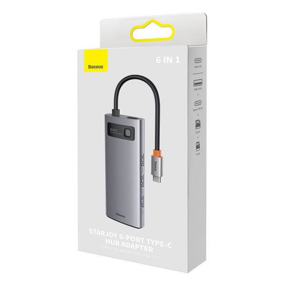 Baseus Metal Gleam Series 6 az 1-ben hub elosztó, USB-C - 3x USB 3.0 + USB-C PD + microSD/SD