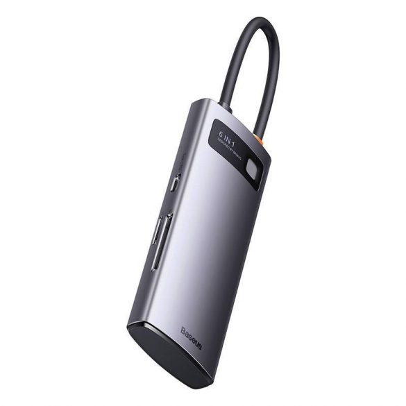 Baseus Metal Gleam Series 6 az 1-ben hub elosztó, USB-C - 3x USB 3.0 + USB-C PD + microSD/SD