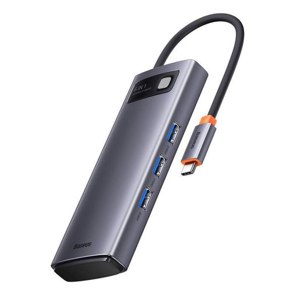 Baseus Metal Gleam Series 6 az 1-ben hub elosztó, USB-C - 3x USB 3.0 + USB-C PD + microSD/SD