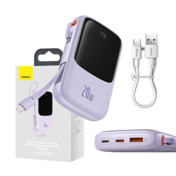 Powerbank Baseus Qpow Pro cu cablu Lightning, USB-C, USB, 10000mAh, 20W (violet)