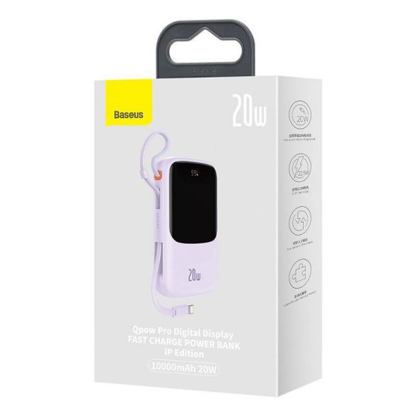 Powerbank Baseus Qpow Pro cu cablu Lightning, USB-C, USB, 10000mAh, 20W (violet)