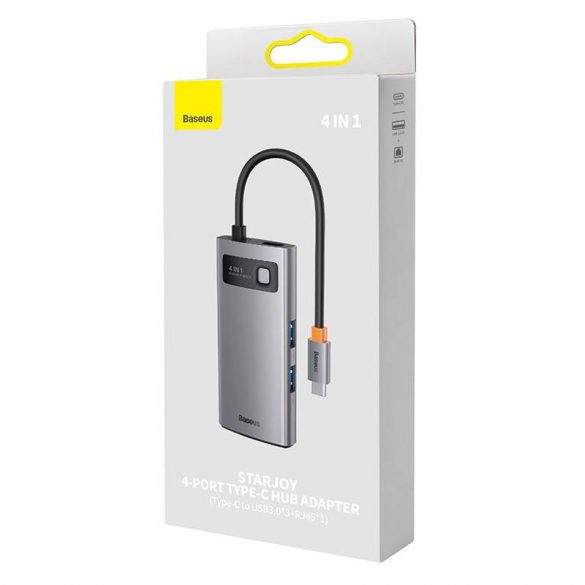 Seria Baseus Metal Gleam hub 4 în 1, USB-C - 3x USB 3.0 / Ethernet RJ45