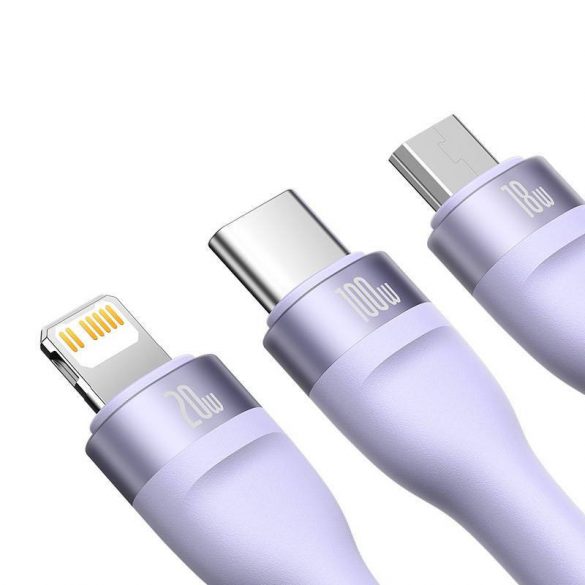 Baseus Flash Series 2, cablu USB 3 în 1, USB-C / Micro USB / Lightning, 100 W, 1,2 m (violet)