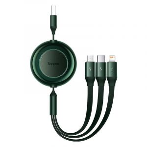 Baseus Bright Mirror 2, cablu 3 în 1 Micro USB / Lightning / USB-C, 3,5 A, 1,1 m (verde)