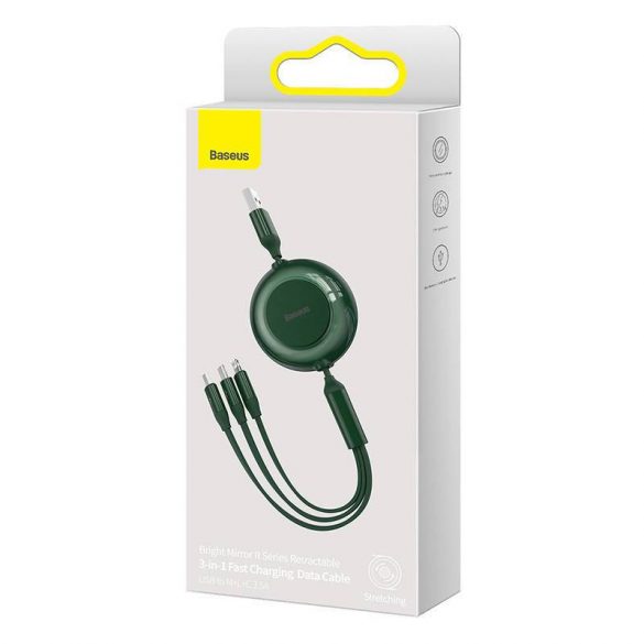 Baseus Bright Mirror 2, cablu 3 în 1 Micro USB / Lightning / USB-C, 3,5 A, 1,1 m (verde)