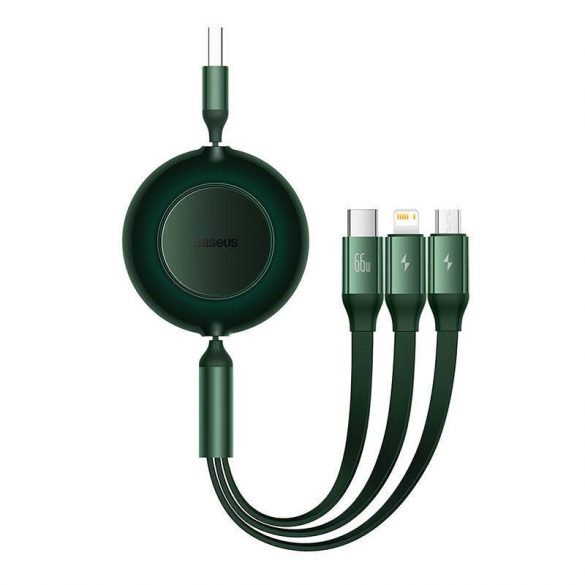 Baseus Bright Mirror 3, cablu 3 în 1 Micro USB / Lightning / USB-C, 66W / 2A, 1,1 m (verde)