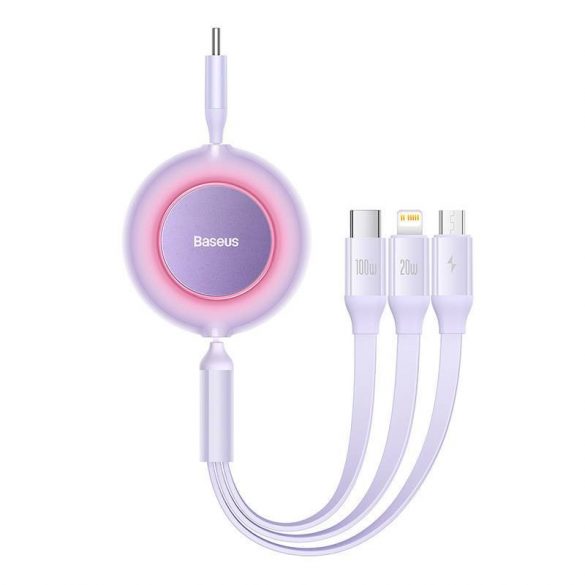 Baseus Bright Mirror 4, cablu 3 în 1 Micro USB / Lightning / USB-C, 100 W, 3,5 A, 1,1 m (violet)