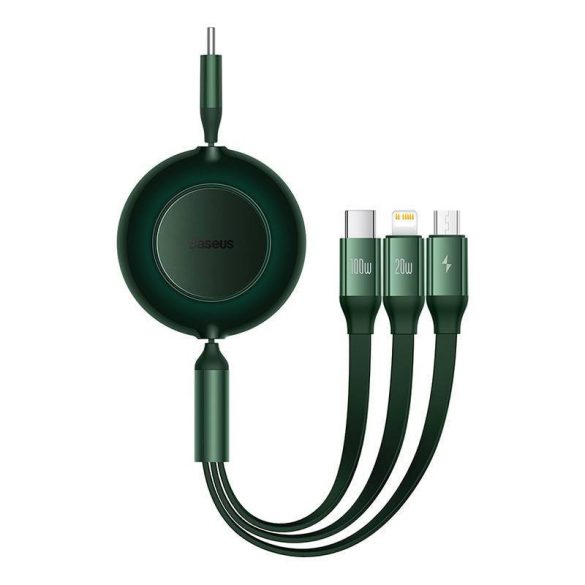 Baseus Bright Mirror 4, cablu 3 în 1 Micro USB / Lightning / USB-C, 100 W, 3,5 A, 1,1 m (verde)