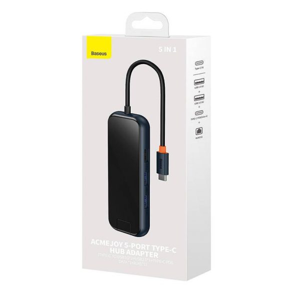 Hub Baseus AcmeJoy 5 în 1, USB-C - 2xUSB 3.0, USB 2.0, USB-C PD, RJ45 (gri închis)