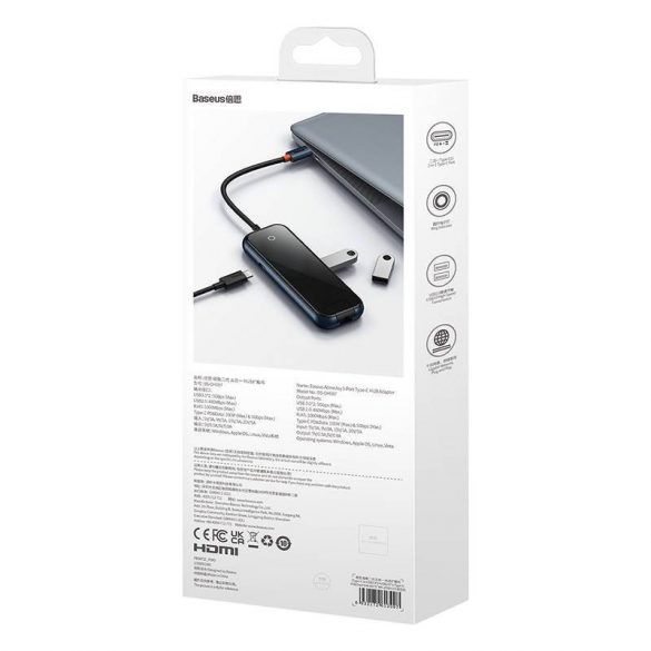 Hub Baseus AcmeJoy 5 în 1, USB-C - 2xUSB 3.0, USB 2.0, USB-C PD, RJ45 (gri închis)