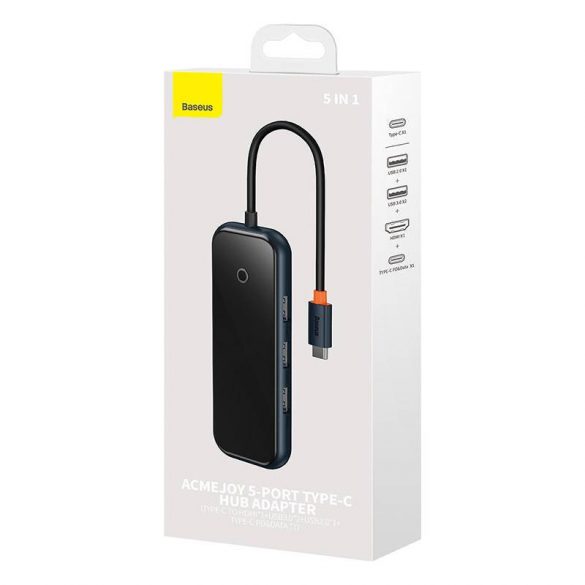 Hub Baseus AcmeJoy 5 în 1, USB-C - 2xUSB 3.0, USB 2.0, USB-C PD, HDMI (gri închis)