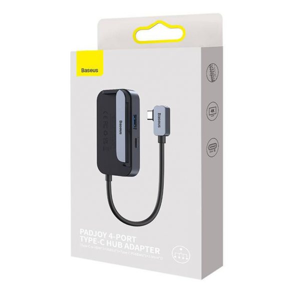 HUB Baseus PadJoy 4 în 1 USB-C - USB 3.0 + HDMI + USB-C PD + mufă, 3,5 mm (gri)