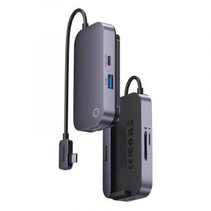 Baseus PadJoy 6 az 1-ben HUB USB-C - USB 3.0 + HDMI + USB-C PD + jack 3.5mm + SD/TF (gri)