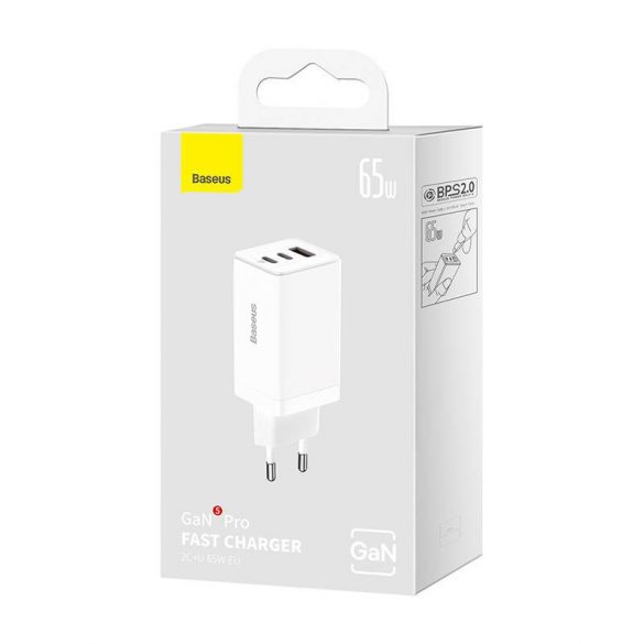 Baseus GaN5 Pro încărcător , 2xUSB-C + USB, 65W (alb)