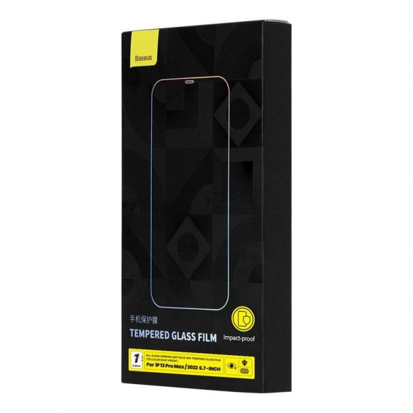 Film de sticlă cu filtru de lumină albastră pentru iPhone 14 Plus/13 Pro Max Baseus, 0,4 mm