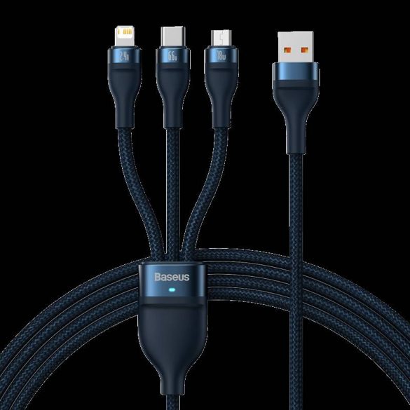 Cablu de încărcare USB 3 în 1 Baseus Flash, USB-C + Micro USB + Lightning 66W, 1,2 m (albastru)