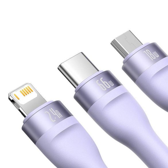 Cablu de încărcare USB 3 în 1 Baseus Flash II, USB-C + micro USB + Lightning, 66 W, 1,2 m (violet)