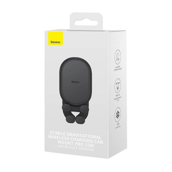 Baseus Stable Pro Suport și încărcător wireless pentru telefoane auto, 15W (negru)