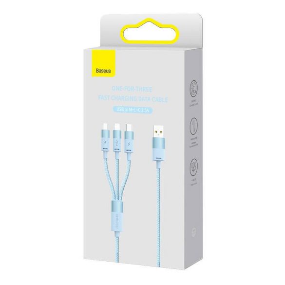 Cablu de încărcare Baseus StarSpeed ​​​​3 în 1 USB - USB-C + Micro + Lightning 3.5A, 1.2m (albastru)