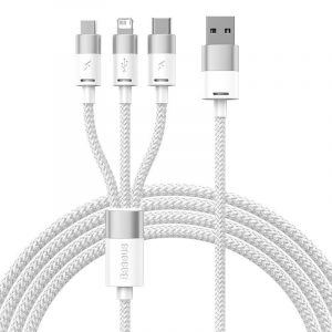 Cablu de încărcare Baseus StarSpeed ​​​​3 în 1 USB - USB-C + Micro + Lightning 3.5A, 1.2m (alb)