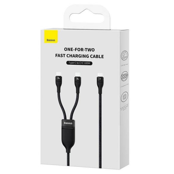 Cablu de încărcare USB Baseus Flash 2 în 1, USB-C - USB-C, 100 W, 1,5 m (negru)