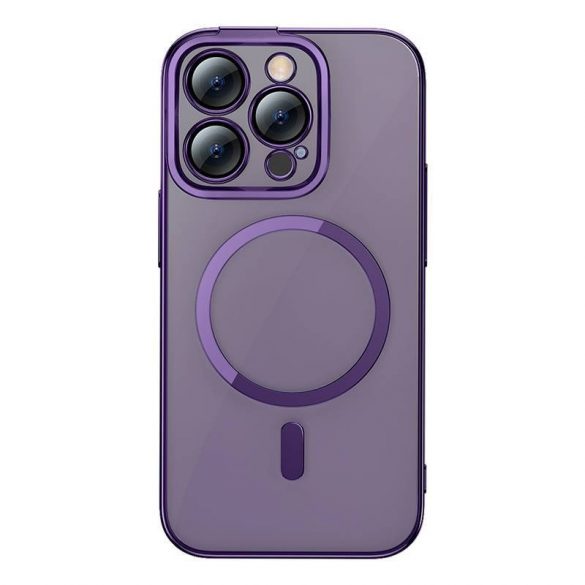 Husă magnetică pentru telefon Baseus Glitter iPhone 14 Pro, folie de sticlă și kit de curățare (violet)