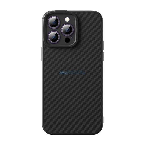 Carcasa magnetica Baseus Synthetic Fiber SeriesiPhone 14 Pro (negru) + sticla securizata + kit de curatare