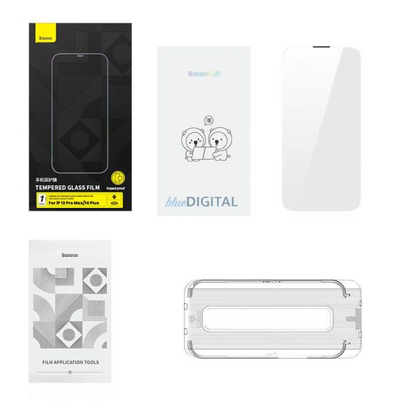 Sticla securizata Baseus 0.4mm iPhone 13 Pro Max/14 Plus + kit de curatare