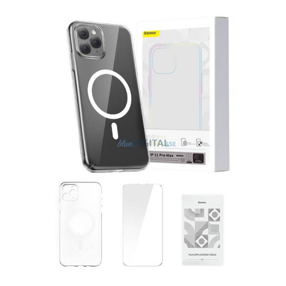 Husă pentru telefon Baseus magnetică transparentă iPhone 11 Pro Max (transparentă) Protector de ecran complet din sticlă securizată și kit de curățare