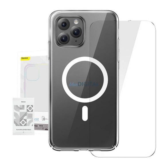 Husă pentru telefon Baseus magnetică transparentă iPhone 11 Pro Max (transparentă) Protector de ecran complet din sticlă securizată și kit de curățare