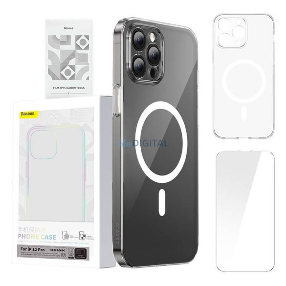 Husa pentru telefon Baseus Magnetic transparent iPhone 12 Protector de ecran din sticla securizata Proall si kit de curatare