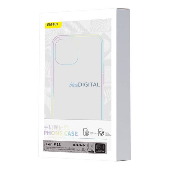 Husă magnetică pentru telefon Baseus Crystal pentru iPhone 13 (transparentă), sticlă securizată cu protector de ecran și kit de curățare