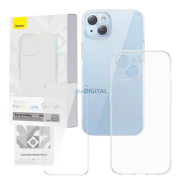 Carcasa transparenta si set de sticla securizata Baseus Corning iPhone 14 Plus