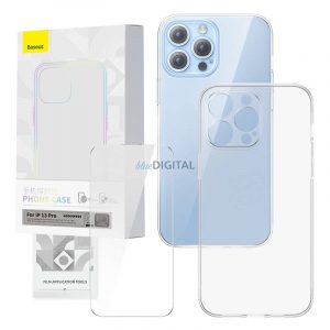 Carcasa transparenta si set de sticla securizata Baseus Corning iPhone 13 Pro