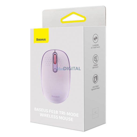 Mouse fără fir Baseus F01B Tri-mode 2.4G BT 5.0 1600 DPI (violet)