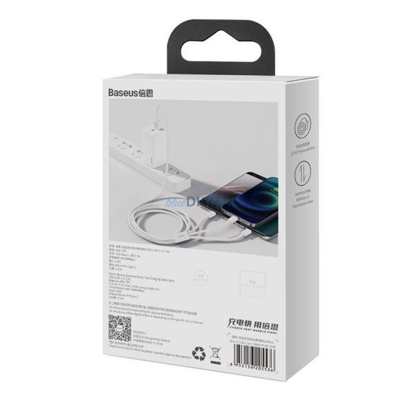 Încărcător rapid USB și M+L+C Baseus Superior Data 3.5A 1m (alb)