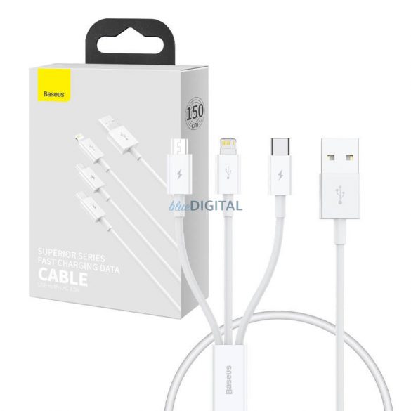 Încărcare rapidă USB și M+L+C Baseus Superior Data 3.5A 0.5m (alb)