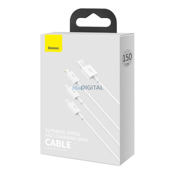 Încărcare rapidă USB și M+L+C Baseus Superior Data 3.5A 0.5m (alb)