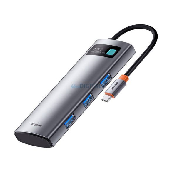 Hub 7in1 Baseus Gleam, USB-C 1x HDMI4K 60Hz + 3x USB3.0 + 1x PD + 1x SD/TF (gri)