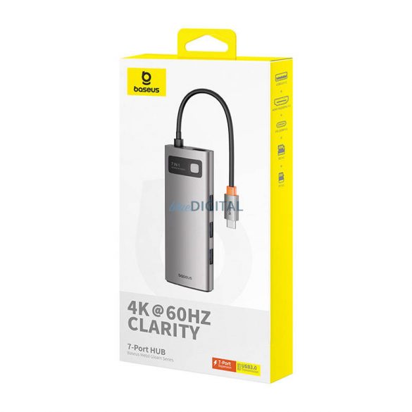 Hub 7in1 Baseus Gleam, USB-C 1x HDMI4K 60Hz + 3x USB3.0 + 1x PD + 1x SD/TF (gri)