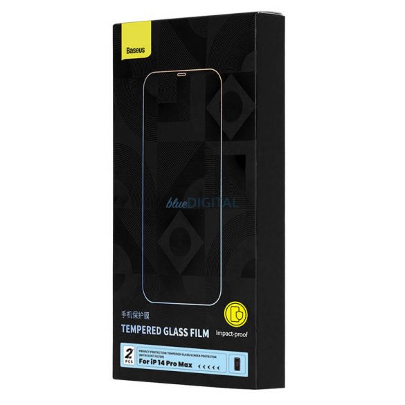 Sticlă călită cu protecție a confidențialității Kit de curățare Baseus iPhone 14 Pro Max (2 buc)2 și instrument de asamblare rezistent la praf